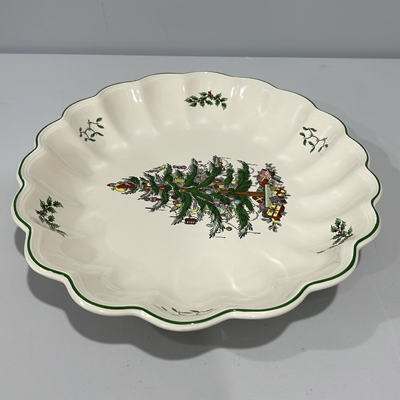 Spode Christmas Tree 15" Oval Fluted Serving Dish platter made in England - Picture 12 of 14